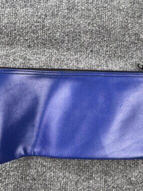 Vintage Blue Faux Leather Zipper Bank Deposit Cash Money Pouch Pencil Case 11"